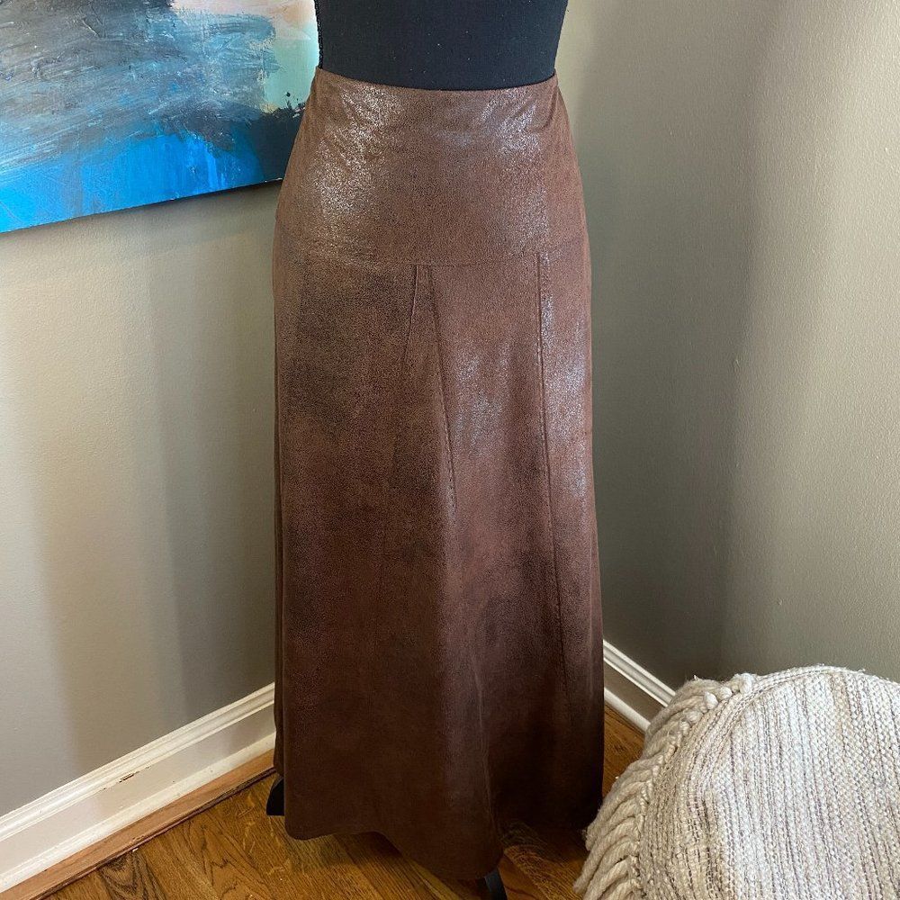 TRIBAL Leather-Look Brown Boho Maxi Skirt | Size 6
